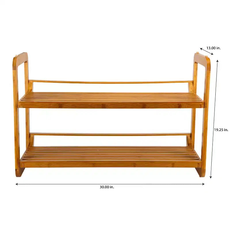 2-Tier Stackable Bamboo Shoe Rack Holds 6 Pairs Tan