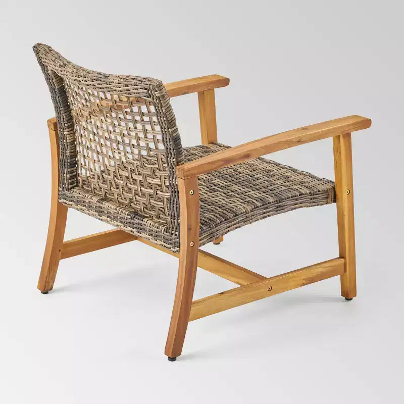 Ensemble de conversation Hampton 6 pièces en bois et osier - Naturel/Gris - Christopher Knight Home
