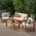 Genser 4pc Acacia Wood Chat Set: Outdoor Loveseat, Club Chairs, Coffee Table - Christopher Knight Home