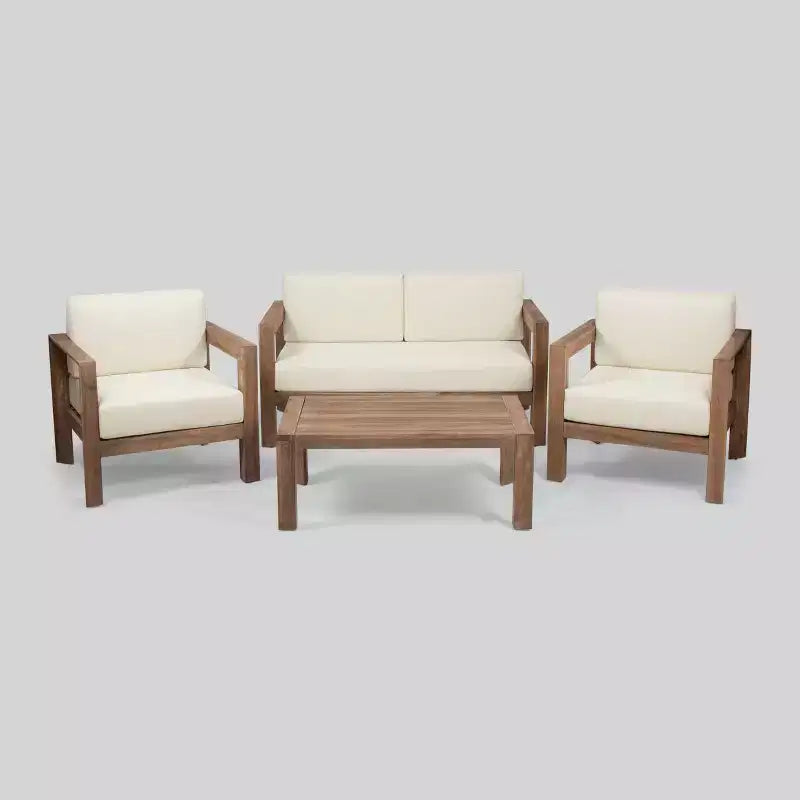 Ensemble de conversation 4 pièces en bois d'acacia Genser : causeuse extérieure, fauteuils club, table basse - Christopher Knight Home