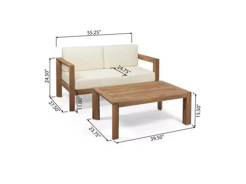 Ensemble de conversation 4 pièces en bois d'acacia Genser : causeuse extérieure, fauteuils club, table basse - Christopher Knight Home
