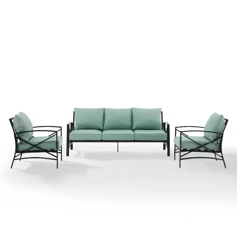 Ensemble de canapé d'extérieur 3 pièces Kaplan avec canapé et 2 fauteuils - Mist - Crosley : Cadre en acier, résistant aux intempéries
