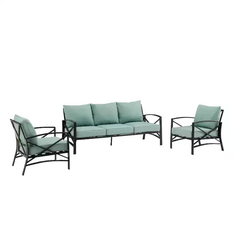 Ensemble de canapé d'extérieur 3 pièces Kaplan avec canapé et 2 fauteuils - Mist - Crosley : Cadre en acier, résistant aux intempéries