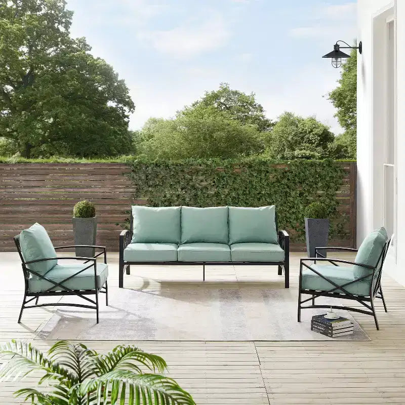 Ensemble de canapé d'extérieur 3 pièces Kaplan avec canapé et 2 fauteuils - Mist - Crosley : Cadre en acier, résistant aux intempéries