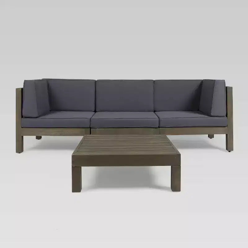 Oana, canapé modulable 4 pièces en acacia et ensemble de table - gris/gris foncé - Christopher Knight Home