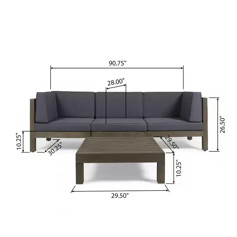 Oana, canapé modulable 4 pièces en acacia et ensemble de table - gris/gris foncé - Christopher Knight Home