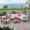Brava 5pc Acacia Wood Sectional Sofa & Club Chair Set: Weather-Resistant Patio Set - Christopher Knight Home