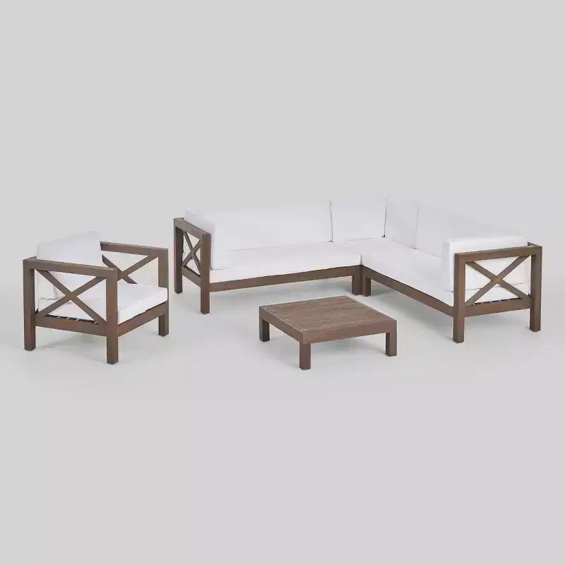 Ensemble sectionnel et fauteuil de club en bois d'acacia Brava 5 pièces : ensemble de patio résistant aux intempéries - Christopher Knight Home