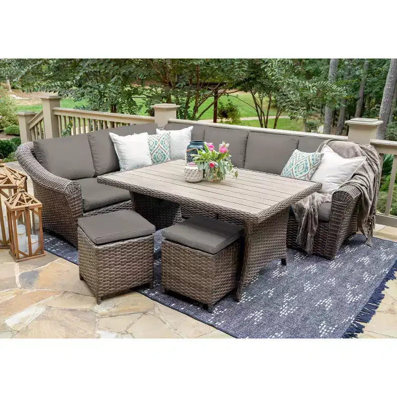 Sectionnel en osier 7 pièces Leisure Made Walton avec tissu gris