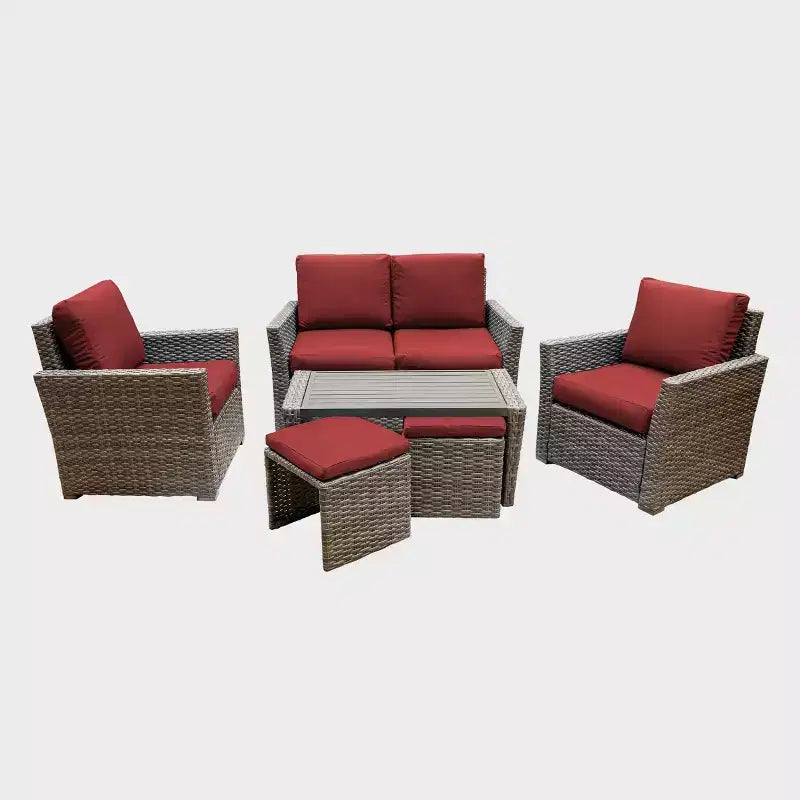 Leisure Made Newton 6pc Wicker Seating in Red Fabric