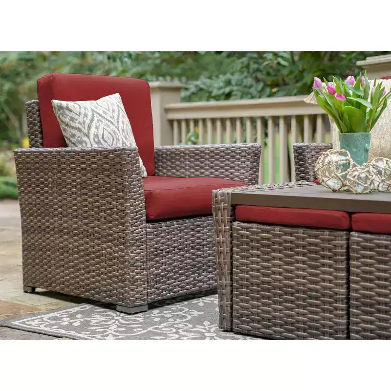 Ensemble de six chaises en osier Leisure Made Newton avec coussins rouges