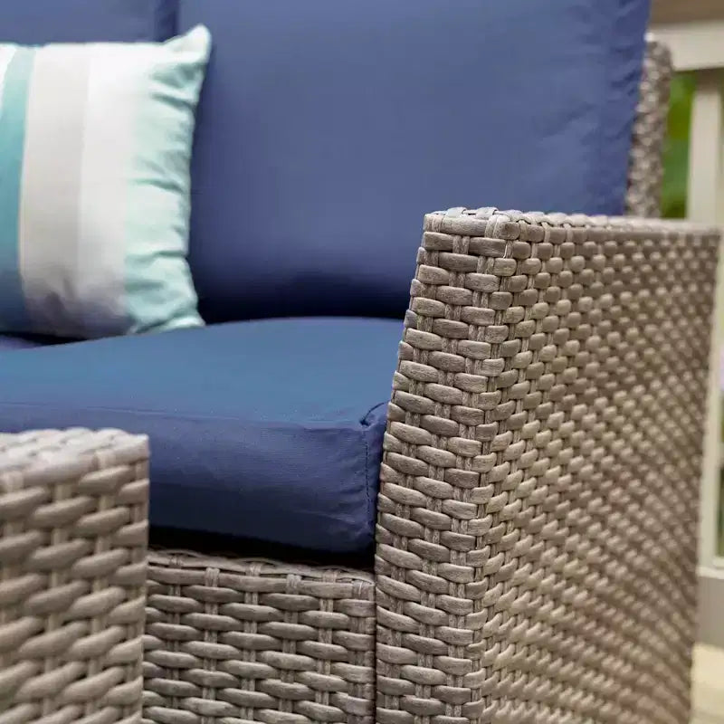 Salon de jardin en osier 6 places Newton Leisure Made, tissu bleu marine