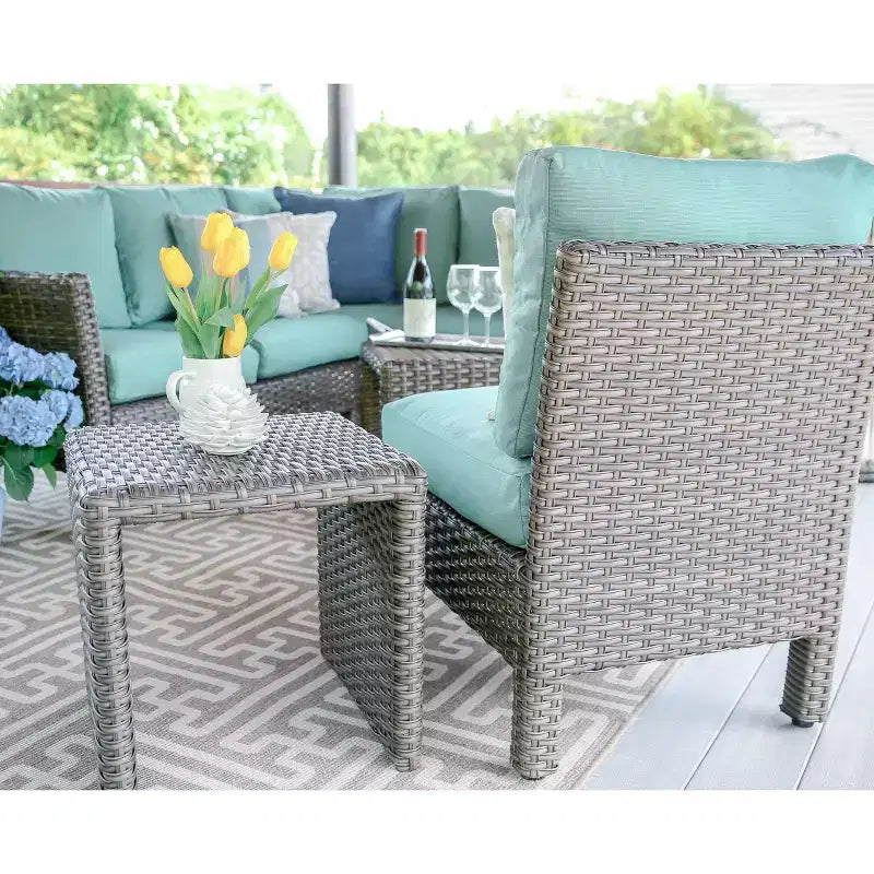 Sectionnel en osier 6 pièces Canton de Leisure Made en tissu bleu spa