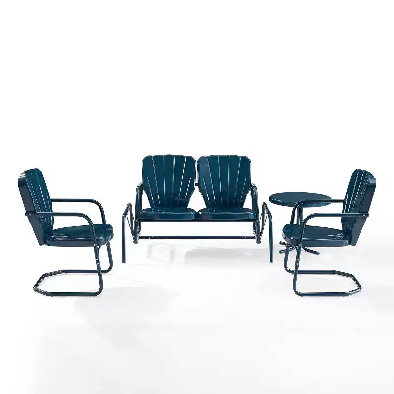 Ensemble de conversation d'extérieur 4 pièces en métal Ridgeland - Bleu marine - Crosley