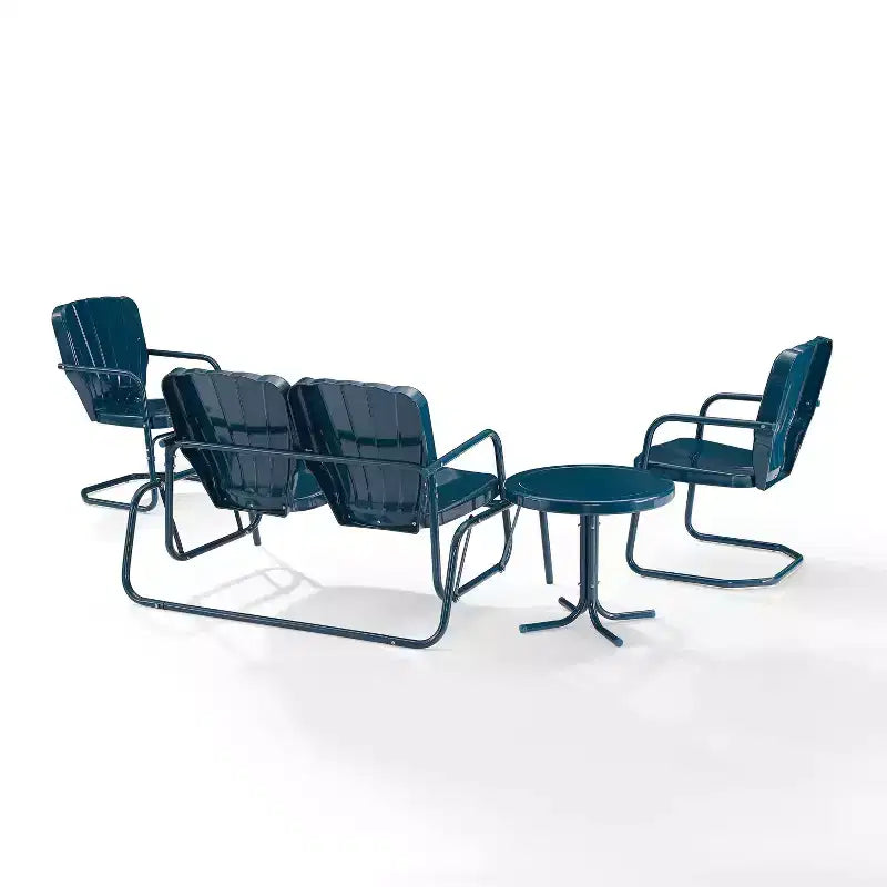Ensemble de conversation d'extérieur 4 pièces en métal Ridgeland - Bleu marine - Crosley
