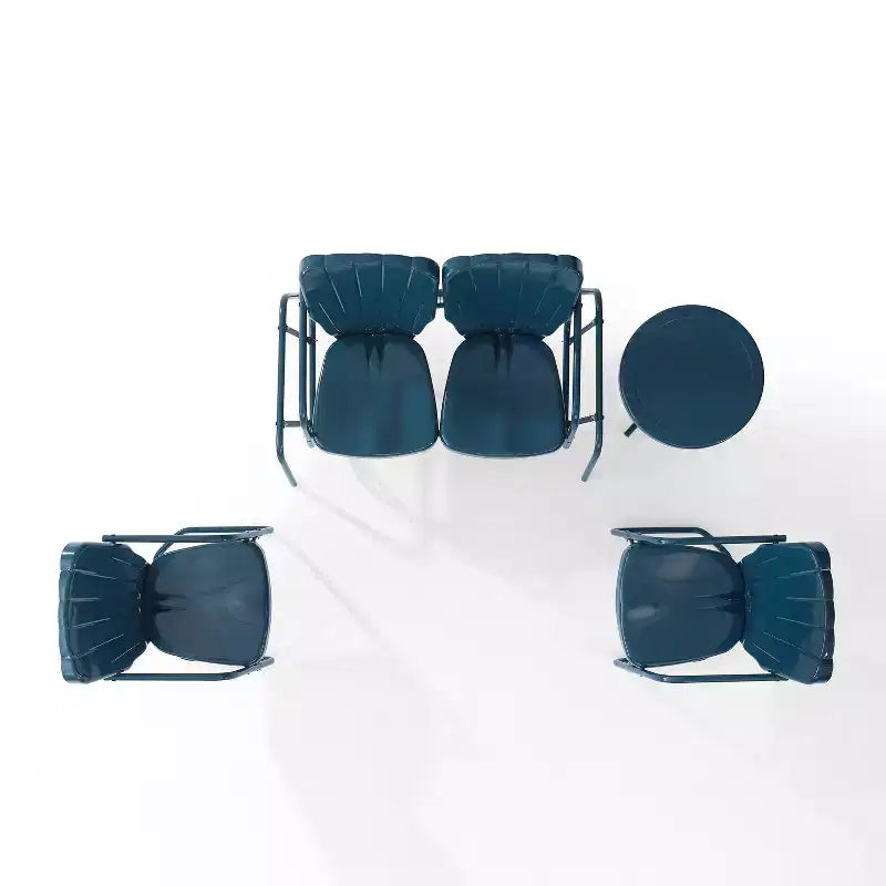 Ensemble de conversation d'extérieur 4 pièces en métal Ridgeland - Bleu marine - Crosley