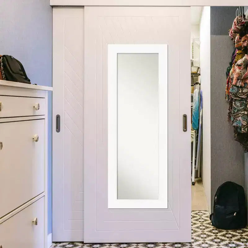 20" x 54" Non-Beveled Cabinet White Full Length on The Door Mirror - Amanti Art: Easy Door/Wall Mount, Polystyrene Frame