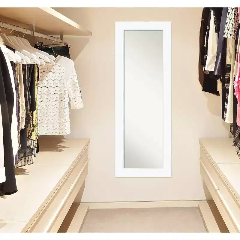 20" x 54" Non-Beveled Cabinet White Full Length on The Door Mirror - Amanti Art: Easy Door/Wall Mount, Polystyrene Frame