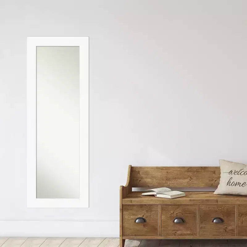 20" x 54" Non-Beveled Cabinet White Full Length on The Door Mirror - Amanti Art: Easy Door/Wall Mount, Polystyrene Frame