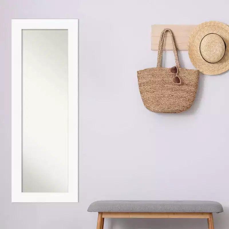 20" x 54" Non-Beveled Cabinet White Full Length on The Door Mirror - Amanti Art: Easy Door/Wall Mount, Polystyrene Frame