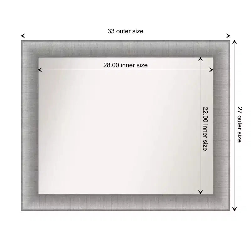 33" x 27" Non-Beveled Elegant Bathroom Wall Mirror Brushed Pewter Rectangle Polystyrene Frame Wall Mounted