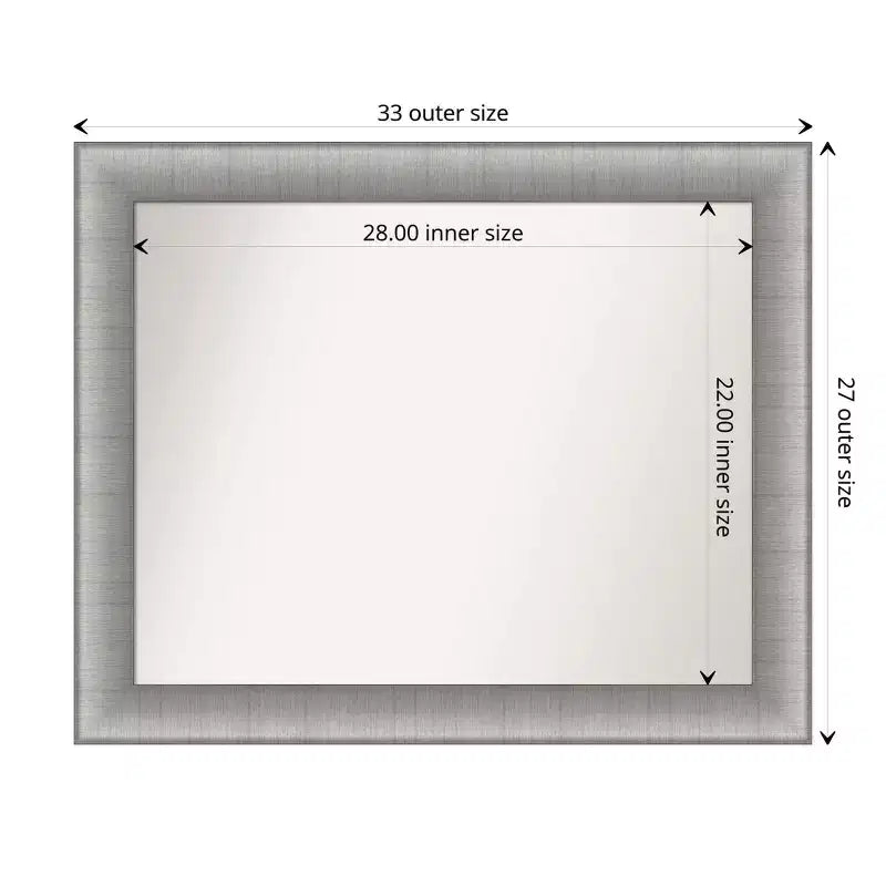 33" x 27" Non-Beveled Elegant Bathroom Wall Mirror Brushed Pewter Rectangle Polystyrene Frame Wall Mounted