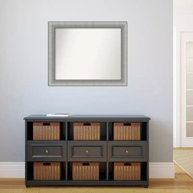 33" x 27" Non-Beveled Elegant Bathroom Wall Mirror Brushed Pewter Rectangle Polystyrene Frame Wall Mounted