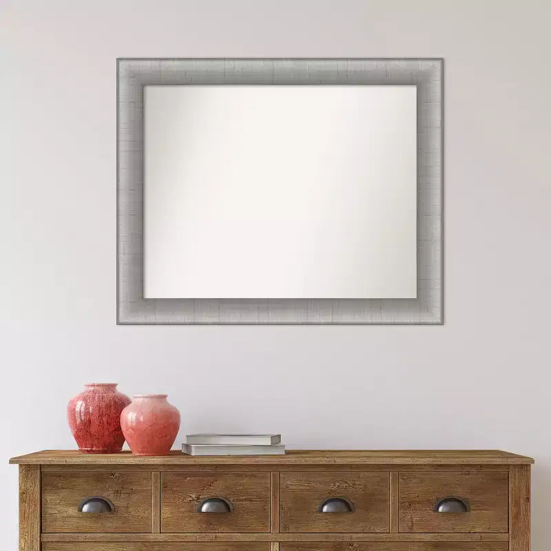 33" x 27" Non-Beveled Elegant Bathroom Wall Mirror Brushed Pewter Rectangle Polystyrene Frame Wall Mounted