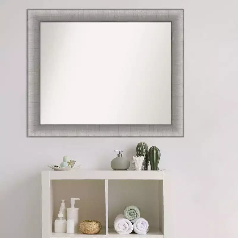 33" x 27" Non-Beveled Elegant Bathroom Wall Mirror Brushed Pewter Rectangle Polystyrene Frame Wall Mounted