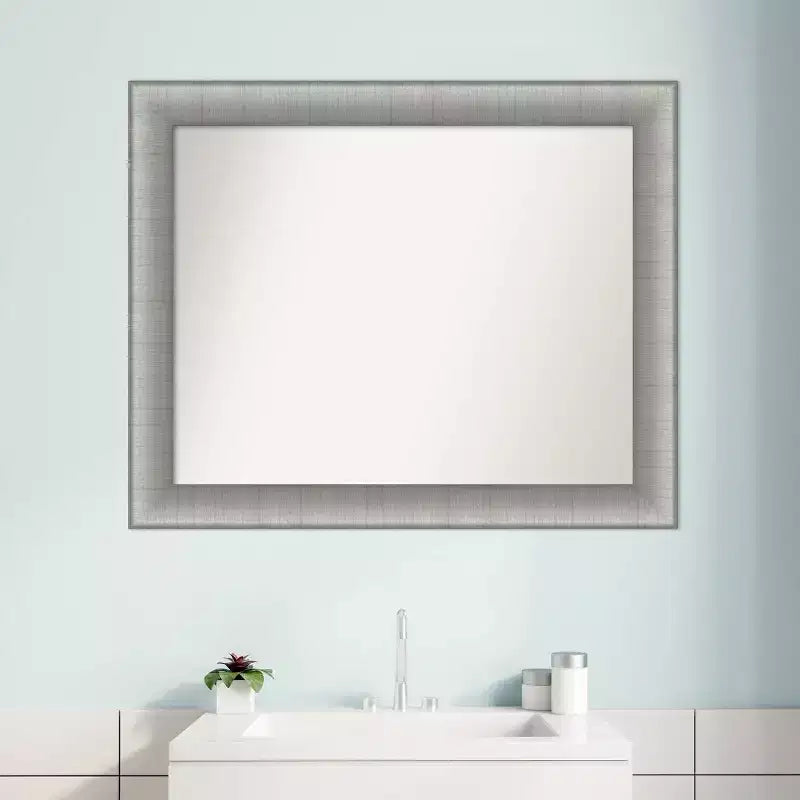 33" x 27" Non-Beveled Elegant Bathroom Wall Mirror Brushed Pewter Rectangle Polystyrene Frame Wall Mounted