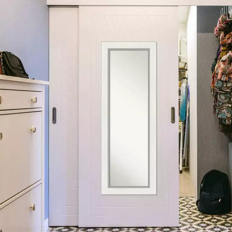 19" x 53" White Silver Framed Full-Length On the Door Mirror Wood Frame No Assembly Required
