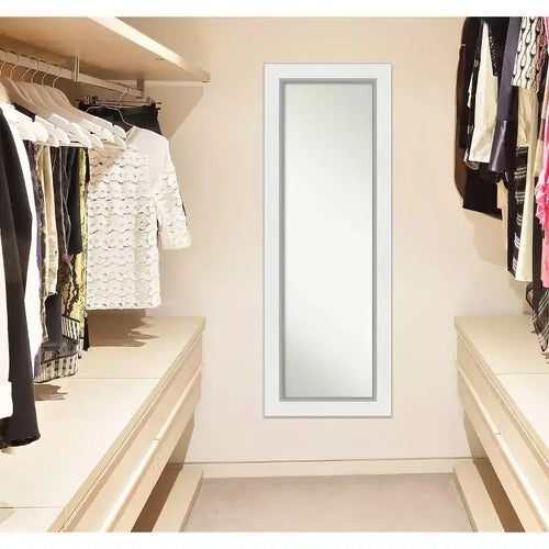 19" x 53" White Silver Framed Full-Length On the Door Mirror Wood Frame No Assembly Required