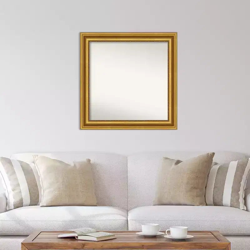 32"x32" Non-Beveled Parlor Gold Wall Mirror Modern Square Framed Includes Mounting Hardware