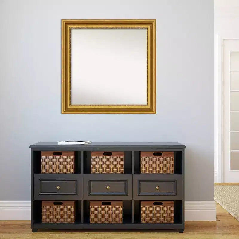 32"x32" Non-Beveled Parlor Gold Wall Mirror Modern Square Framed Includes Mounting Hardware