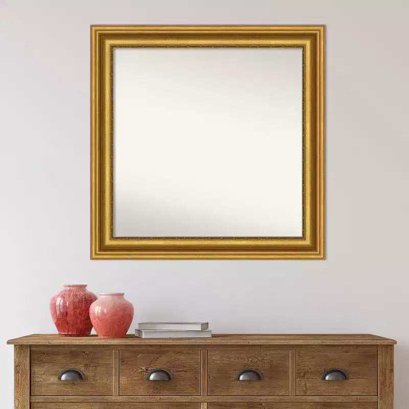 32"x32" Non-Beveled Parlor Gold Wall Mirror Modern Square Framed Includes Mounting Hardware