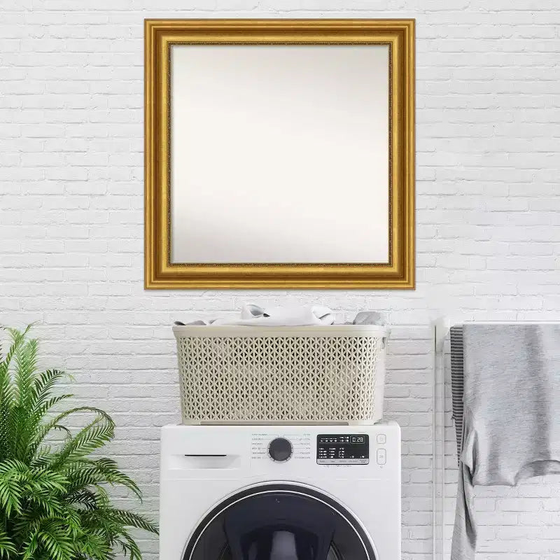 32"x32" Non-Beveled Parlor Gold Wall Mirror Modern Square Framed Includes Mounting Hardware