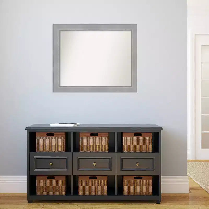 32" x 26" Non-Beveled Vista Brushed Nickel Wall Mirror Modern Rectangle Polystyrene Frame