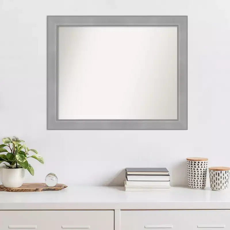 32" x 26" Non-Beveled Vista Brushed Nickel Wall Mirror Modern Rectangle Polystyrene Frame