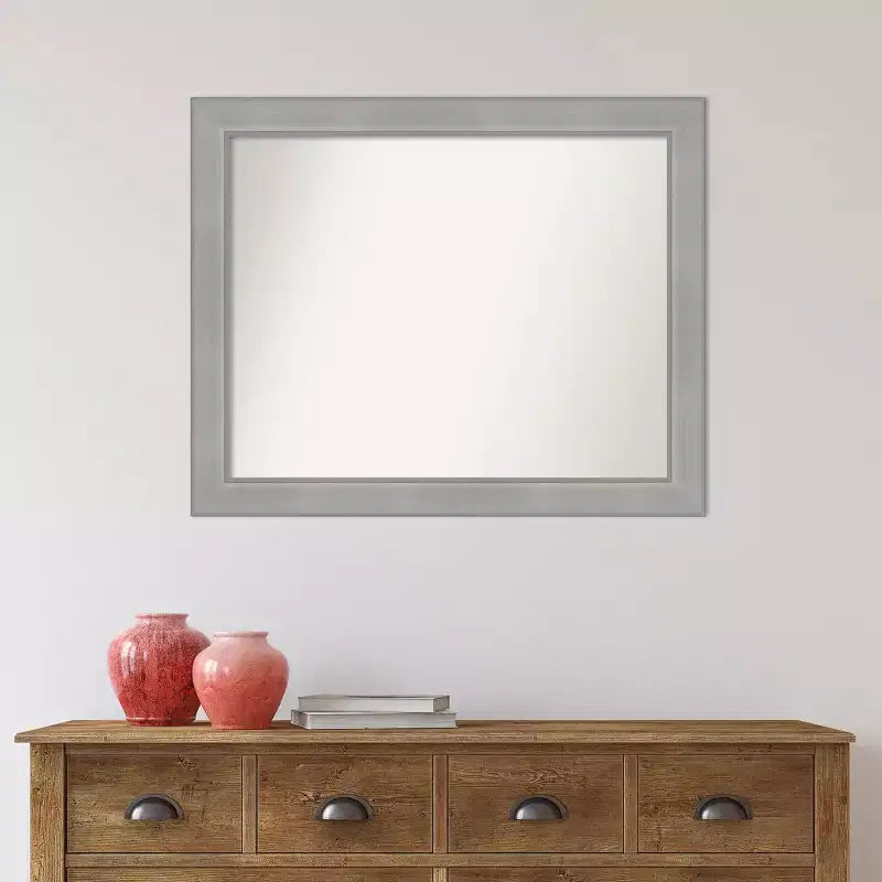 32" x 26" Non-Beveled Vista Brushed Nickel Wall Mirror Modern Rectangle Polystyrene Frame