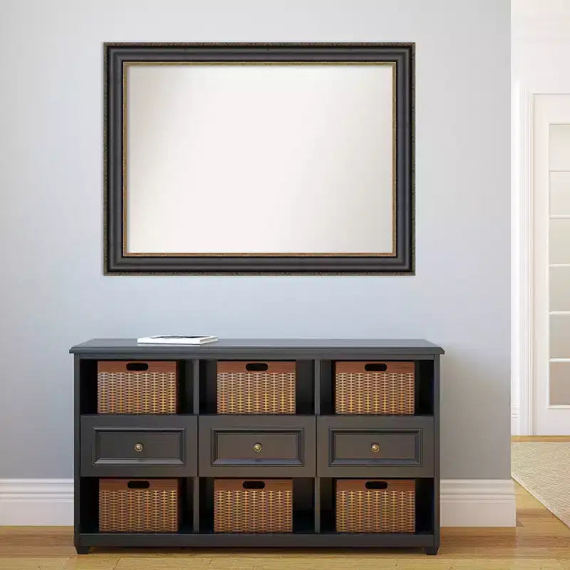 44" x 33" Non-Beveled Thomas Black Bronze Wall Mirror Modern Rectangular Polystyrene Frame Includes Mount Hardware