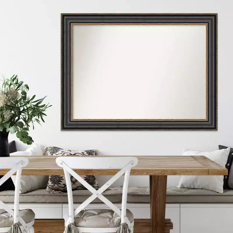 44" x 33" Non-Beveled Thomas Black Bronze Wall Mirror Modern Rectangular Polystyrene Frame Includes Mount Hardware