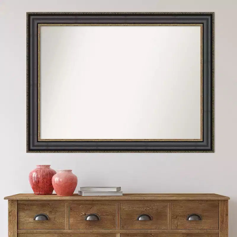44" x 33" Non-Beveled Thomas Black Bronze Wall Mirror Modern Rectangular Polystyrene Frame Includes Mount Hardware