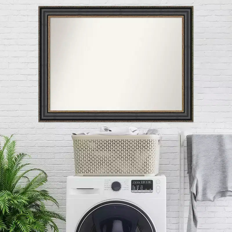 44" x 33" Non-Beveled Thomas Black Bronze Wall Mirror Modern Rectangular Polystyrene Frame Includes Mount Hardware