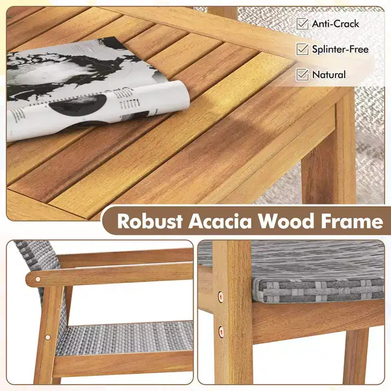 Ensemble de mobilier d'extérieur 4 pièces Costway, canapé avec cadre en bois d'acacia et assise en rotin
