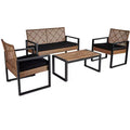 GDFStudio Elton Patio 4 pcs Steel and Rattan Conversation Set