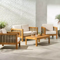 Christopher Knight Home Allegra Outdoor Acacia Wood and Wicker 4 Seater Chat Set with Cushions