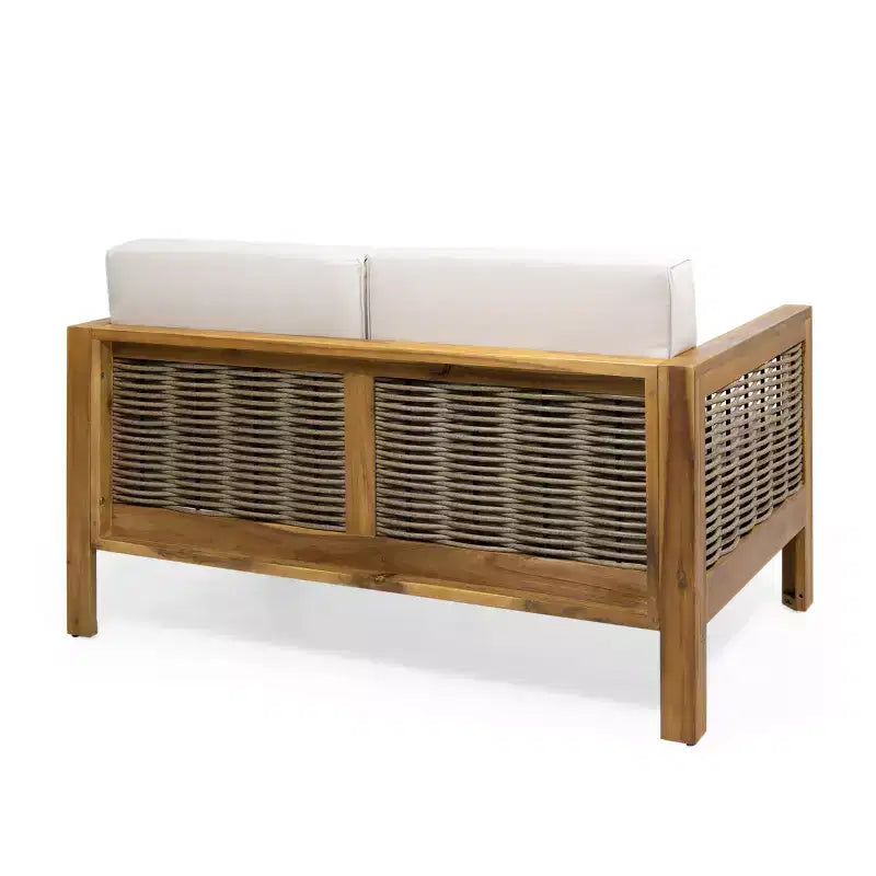 Christopher Knight Home Allegra Ensemble de discussion 4 places en bois d'acacia et osier d'extérieur avec coussins