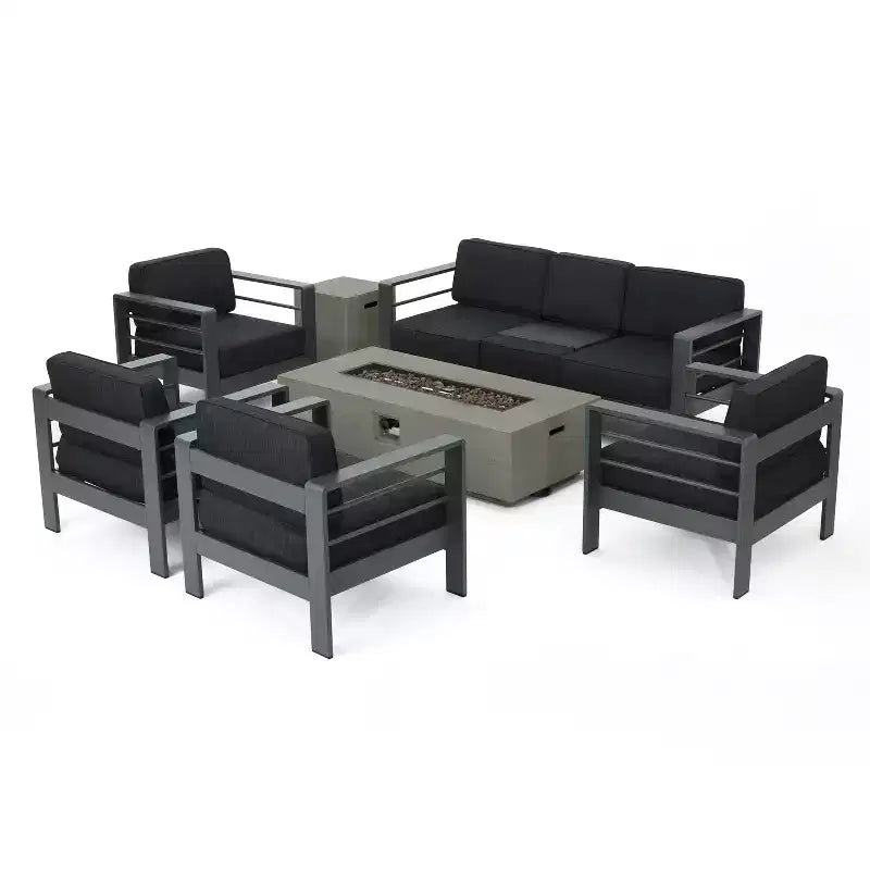 Christopher Knight Home Cape Coral Salon de jardin 7 places en aluminium avec foyer