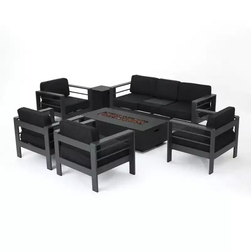 Christopher Knight Home Cape Coral Salon de jardin 7 places en aluminium avec foyer