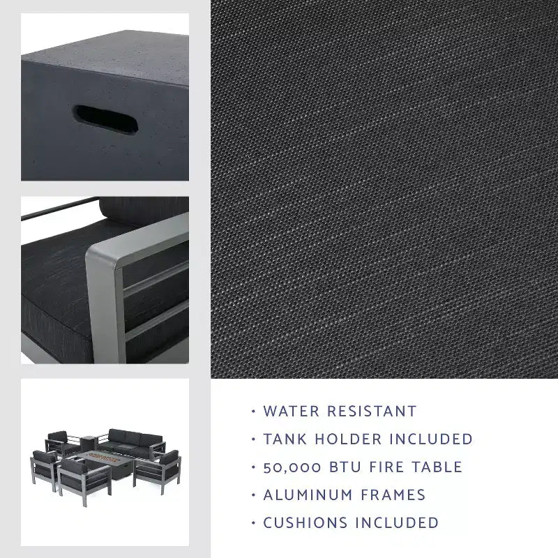 Christopher Knight Home Cape Coral Salon de jardin 7 places en aluminium avec foyer